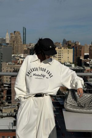 WARDEN EDGE Oversized Polo Sweatshirt with Bold Graphic Print and Streetwear Edge