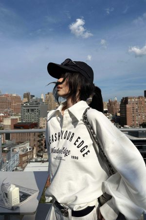 WARDEN EDGE Oversized Polo Sweatshirt with Bold Graphic Print and Streetwear Edge