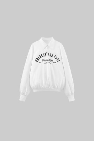 WARDEN EDGE Oversized Polo Sweatshirt with Bold Graphic Print and Streetwear Edge