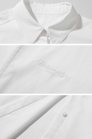 WARDEN EDGE Oversized White Shirt with Embroidery Detail