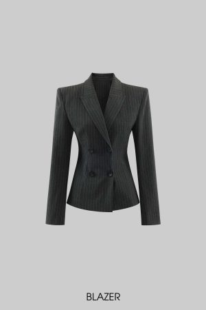 WARDEN EDGE Pinstripe Suit Set with Blazer Shirt and Wide Trousers