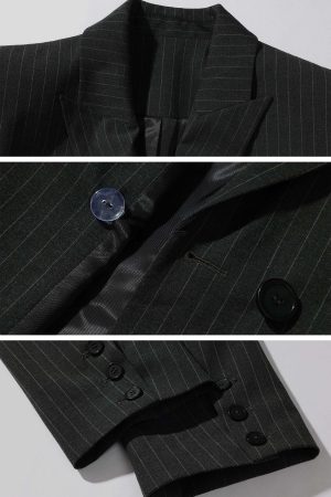 WARDEN EDGE Pinstripe Suit Set with Blazer Shirt and Wide Trousers