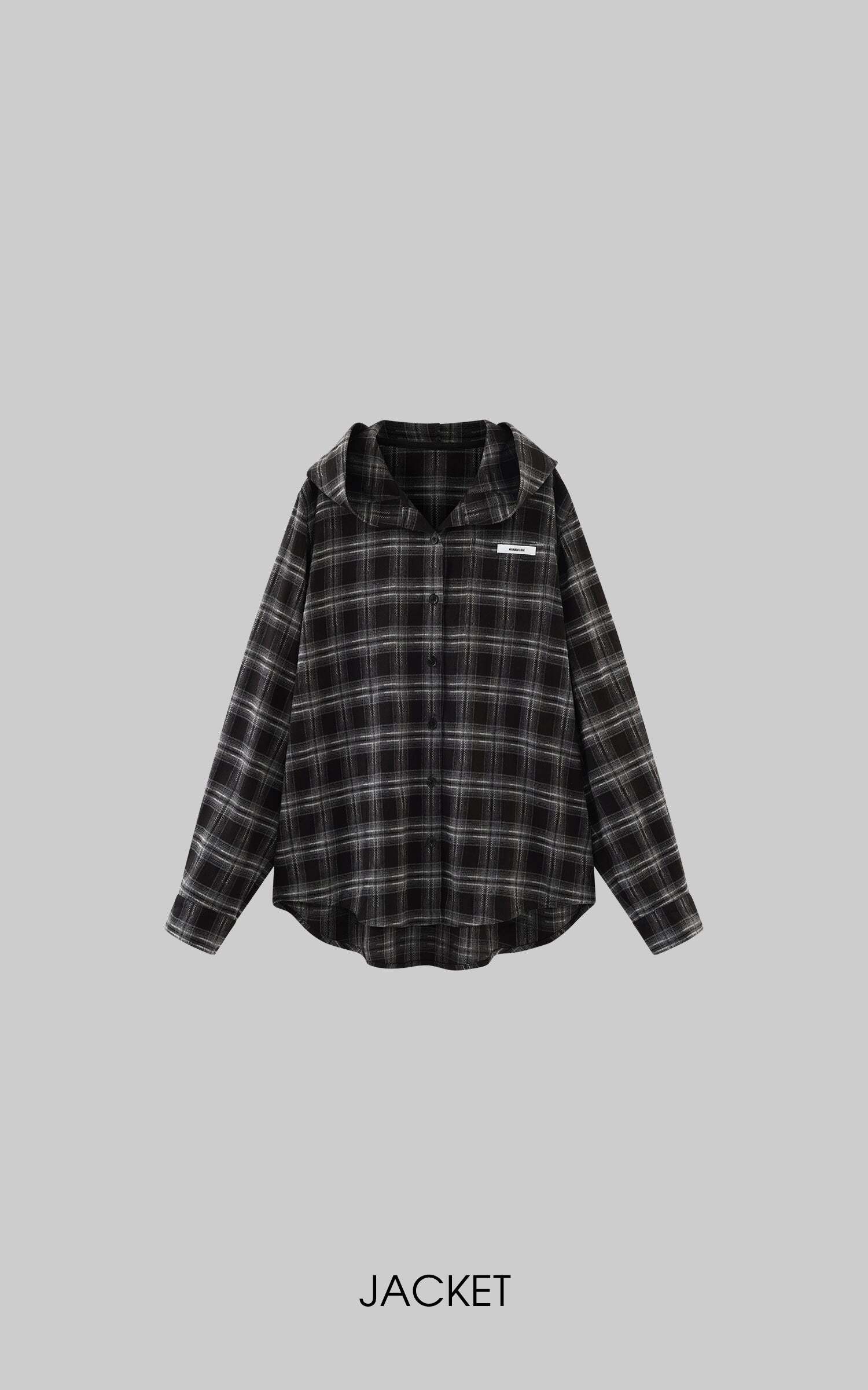 WARDEN EDGE Plaid Hooded Shirt Jacket with Matching Plaid Tube Top Set WARDEN EDGE Plaid Hooded Shirt Jacket with Matching Plaid Tube Top Set