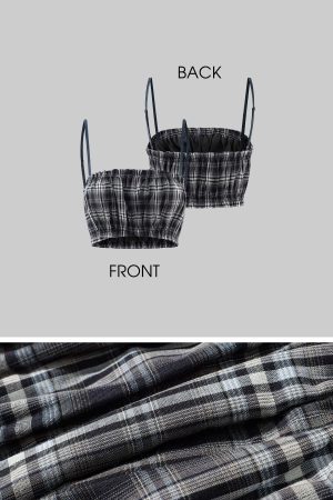 WARDEN EDGE Plaid Hooded Shirt Jacket with Matching Plaid Tube Top Set