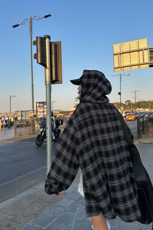 WARDEN EDGE Plaid Hooded Shirt Jacket with Matching Plaid Tube Top Set