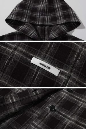 WARDEN EDGE Plaid Hooded Shirt Jacket with Matching Plaid Tube Top Set