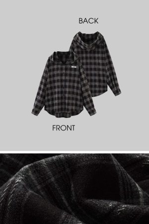 WARDEN EDGE Plaid Hooded Shirt Jacket with Matching Plaid Tube Top Set