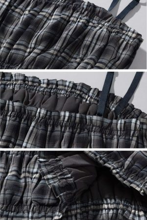 WARDEN EDGE Plaid Strapless Crop Top with Ruched Elastic Detail