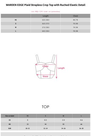 WARDEN EDGE Plaid Strapless Crop Top with Ruched Elastic Detail