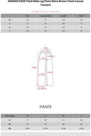 WARDEN EDGE Plaid Wide Leg Pants Retro Brown Check Casual Trousers