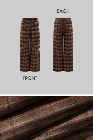 WARDEN EDGE Plaid Wide Leg Pants Retro Brown Check Casual Trousers