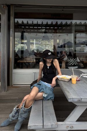 WARDEN EDGE Pleated Denim Micro Skirt with Contrast Waistband