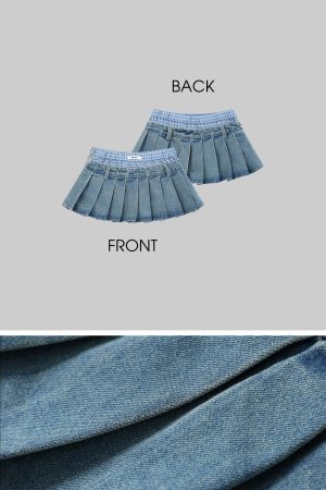 WARDEN EDGE Pleated Denim Micro Skirt with Contrast Waistband