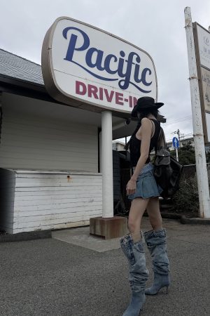 WARDEN EDGE Pleated Denim Micro Skirt with Contrast Waistband