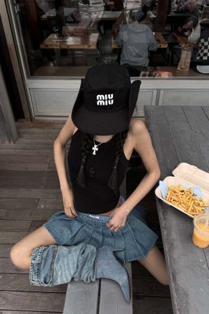 WARDEN EDGE Pleated Denim Micro Skirt with Contrast Waistband