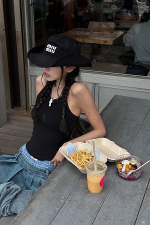 WARDEN EDGE Pleated Denim Micro Skirt with Contrast Waistband