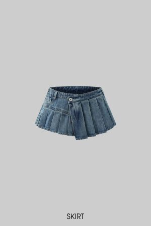 WARDEN EDGE Pleated Ultra Mini Denim Skirt