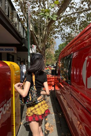 WARDEN EDGE Punk Clash Layered Mini Skirt in Yellow & Red Plaid