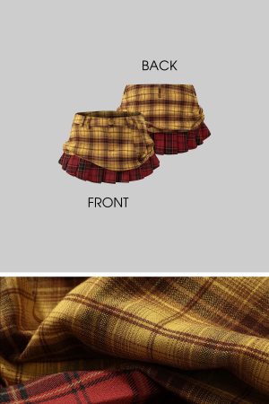 WARDEN EDGE Punk Clash Layered Mini Skirt in Yellow & Red Plaid