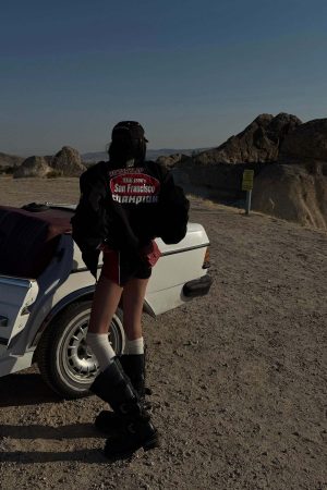 WARDEN EDGE Racing Patch Zip Jacket with Elastic Cuffs and Retro Embroidery