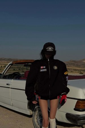 WARDEN EDGE Racing Patch Zip Jacket with Elastic Cuffs and Retro Embroidery