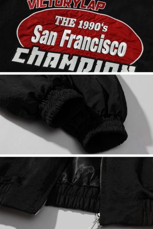 WARDEN EDGE Racing Patch Zip Jacket with Elastic Cuffs and Retro Embroidery