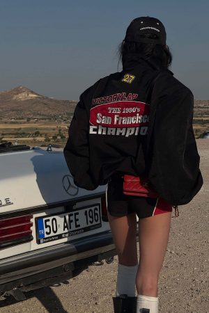 WARDEN EDGE Racing Patch Zip Jacket with Elastic Cuffs and Retro Embroidery