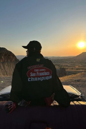 WARDEN EDGE Racing Patch Zip Jacket with Elastic Cuffs and Retro Embroidery