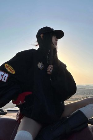 WARDEN EDGE Racing Patch Zip Jacket with Elastic Cuffs and Retro Embroidery