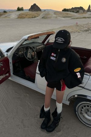 WARDEN EDGE Racing Patch Zip Jacket with Elastic Cuffs and Retro Embroidery