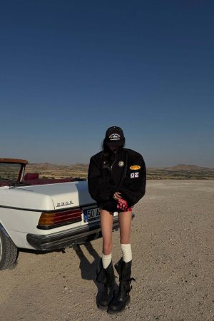 WARDEN EDGE Racing Patch Zip Jacket with Elastic Cuffs and Retro Embroidery