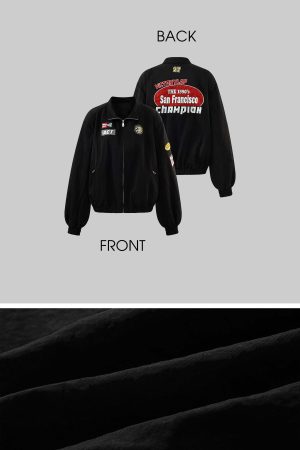 WARDEN EDGE Racing Patch Zip Jacket with Elastic Cuffs and Retro Embroidery