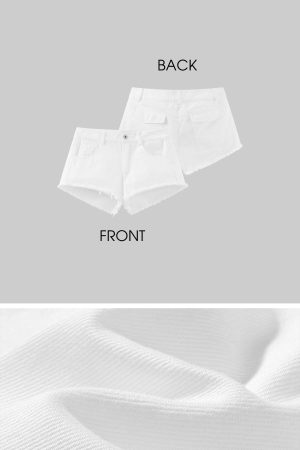 WARDEN EDGE Raw Hem Denim Shorts with Low Rise Cut and Back Flap Pockets