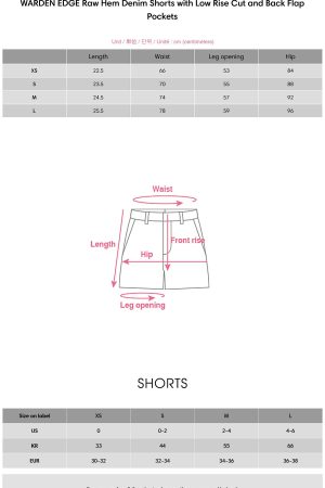 WARDEN EDGE Raw Hem Denim Shorts with Low Rise Cut and Back Flap Pockets