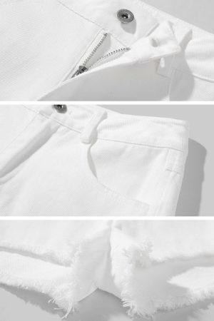 WARDEN EDGE Raw Hem Denim Shorts with Low Rise Cut and Back Flap Pockets