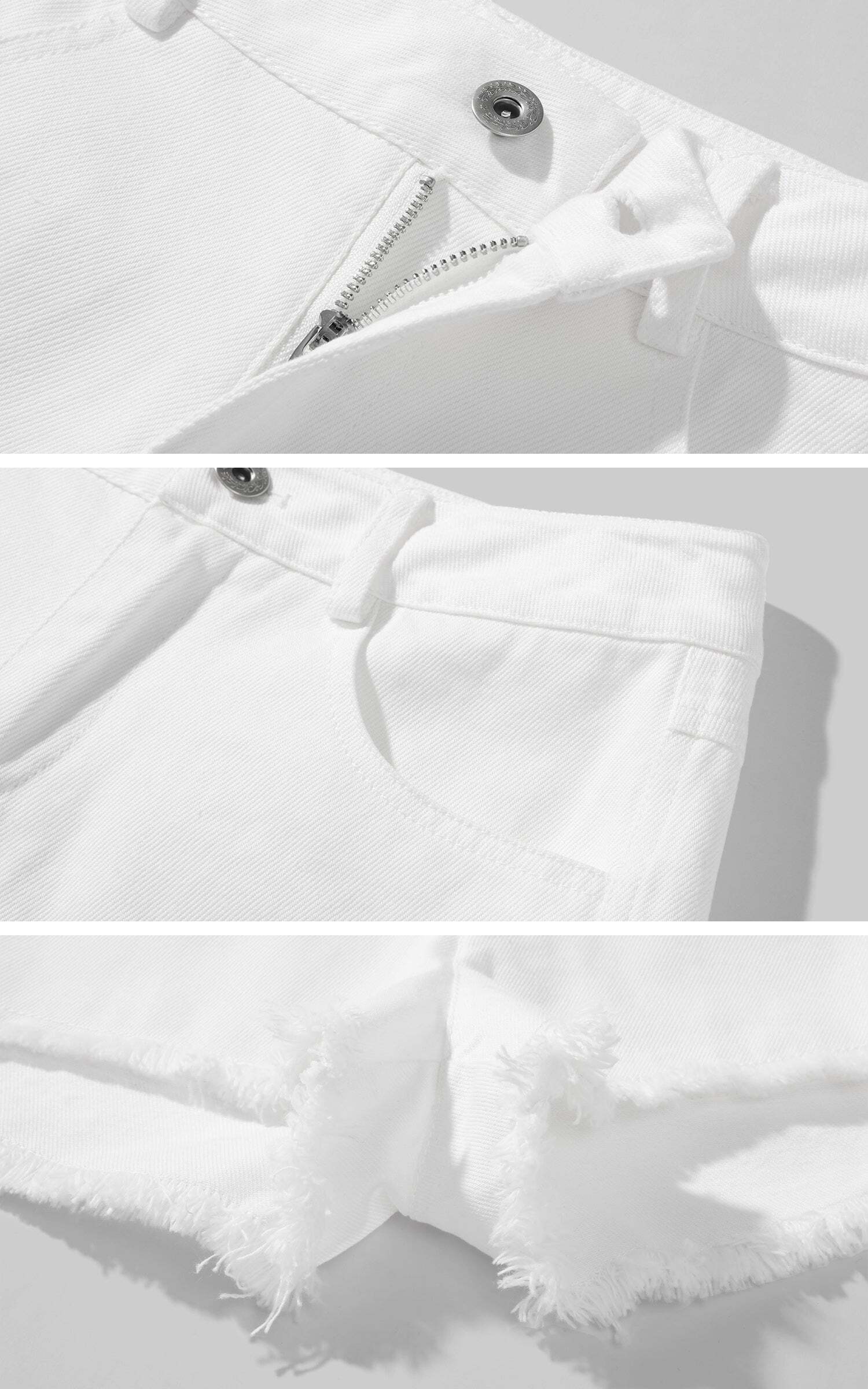 WARDEN EDGE Raw Hem Denim Shorts with Low Rise Cut and Back Flap Pockets WARDEN EDGE Raw Hem Denim Shorts with Low Rise Cut and Back Flap Pockets