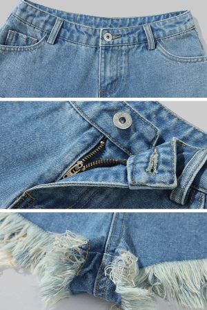 WARDEN EDGE Raw Hem V-Cut Denim Shorts