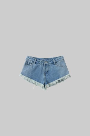 WARDEN EDGE Raw Hem V-Cut Denim Shorts