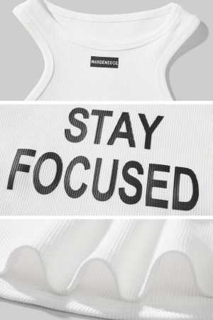 WARDEN EDGE Ribbed Racerback Tank Top with Contrast Lettering