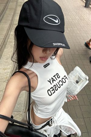 WARDEN EDGE Ribbed Racerback Tank Top with Contrast Lettering