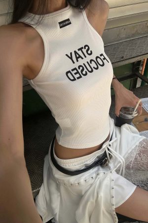 WARDEN EDGE Ribbed Racerback Tank Top with Contrast Lettering