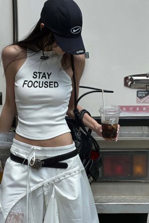 WARDEN EDGE Ribbed Racerback Tank Top with Contrast Lettering