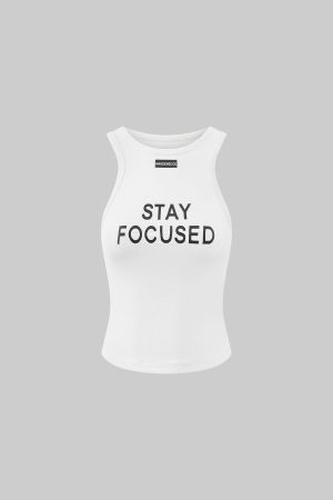 WARDEN EDGE Ribbed Racerback Tank Top with Contrast Lettering