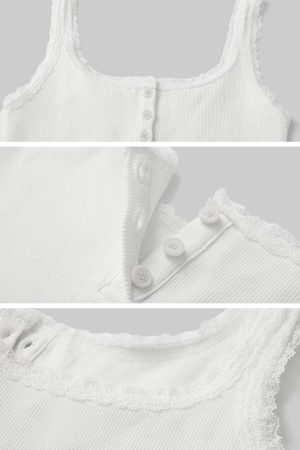 WARDEN EDGE Ribbed Tank Top with Lace and Button Details