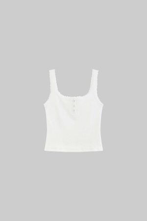 WARDEN EDGE Ribbed Tank Top with Lace and Button Details