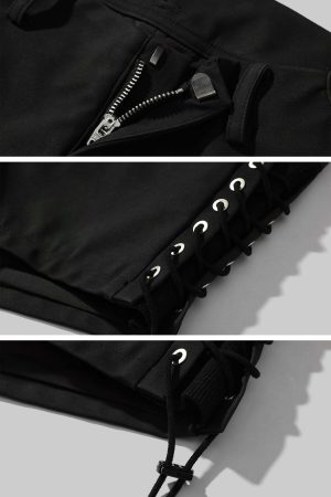 WARDEN EDGE Side Lace-Up Utility Shorts with Elongated Drawstrings and Belt Loops