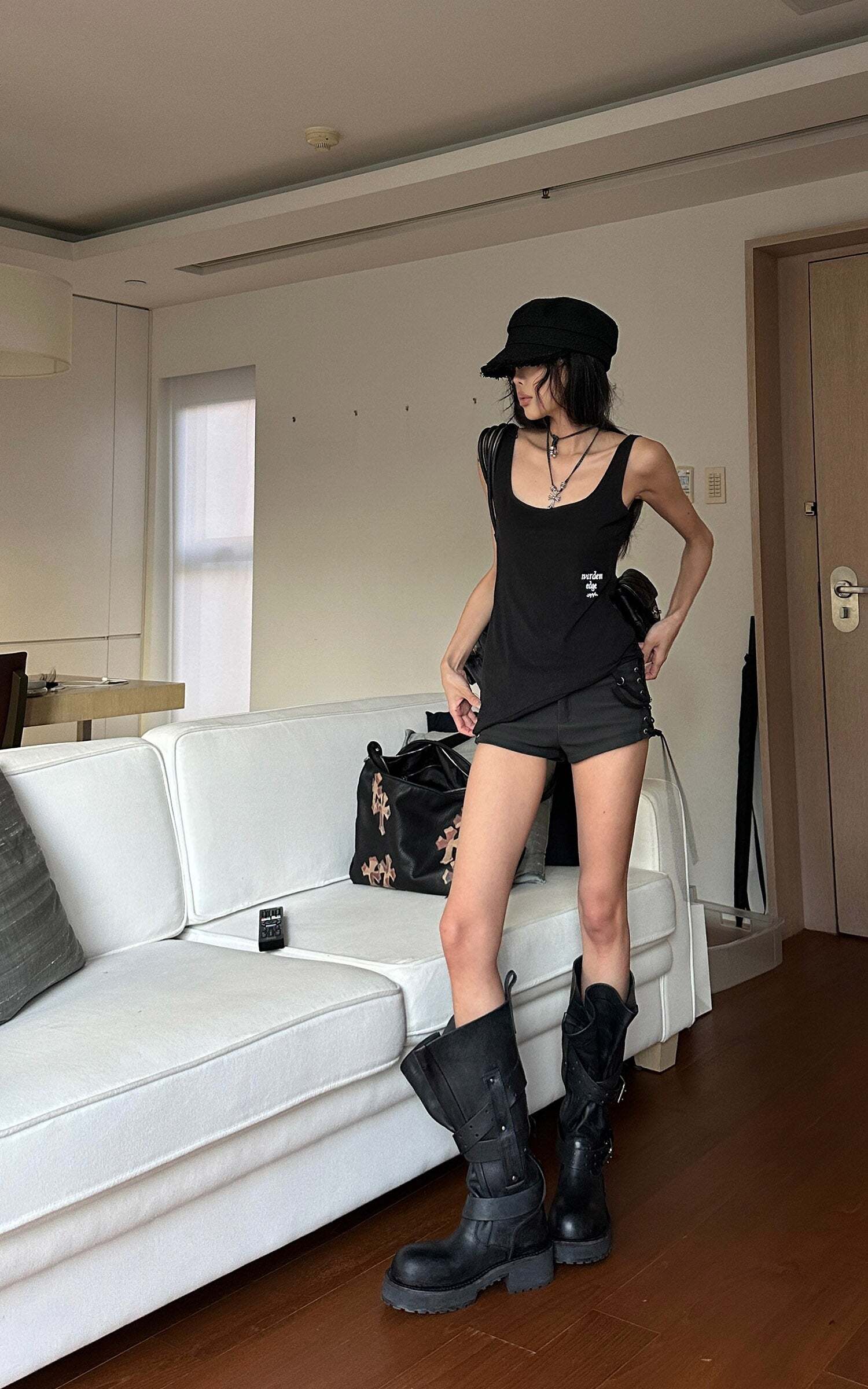 WARDEN EDGE Side Lace-Up Utility Shorts with Elongated Drawstrings and Belt Loops WARDEN EDGE Side Lace-Up Utility Shorts with Elongated Drawstrings and Belt Loops