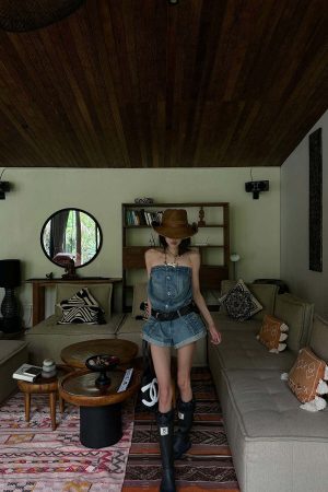 WARDEN EDGE Strapless Denim Utility Romper