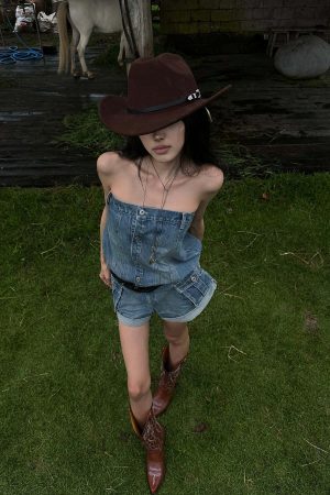 WARDEN EDGE Strapless Denim Utility Romper