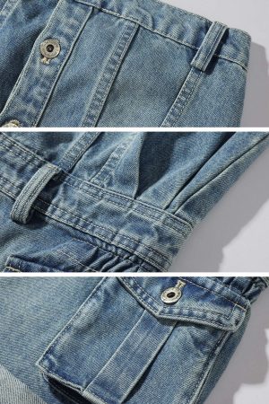 WARDEN EDGE Strapless Denim Utility Romper